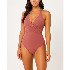 Cupshe Halter Cross Front One-Piece Swimsuit Pink Rose Women’s Size Large